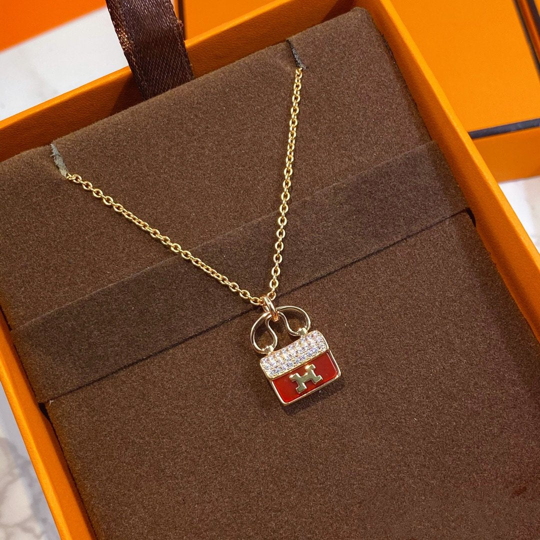 [Raffine]CONSTANCE RED PEDANT PINK GOLD NECKLACE