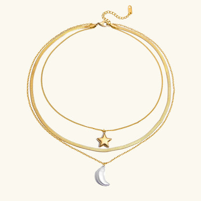 [Raffine]Cirra Sun & Moon Layered Gold Necklace