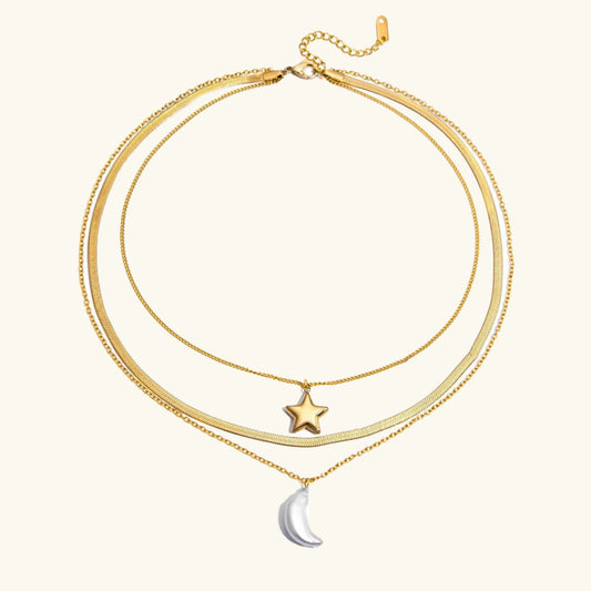 [Raffine]Cirra Sun & Moon Layered Gold Necklace