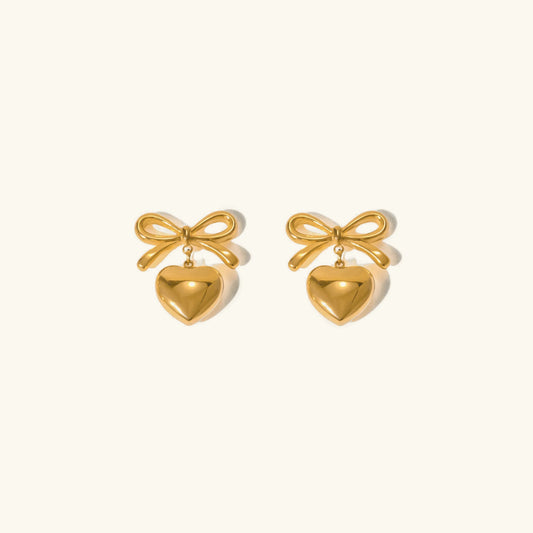 [Raffine]Rowanne French Knot Gold Heart Earrings