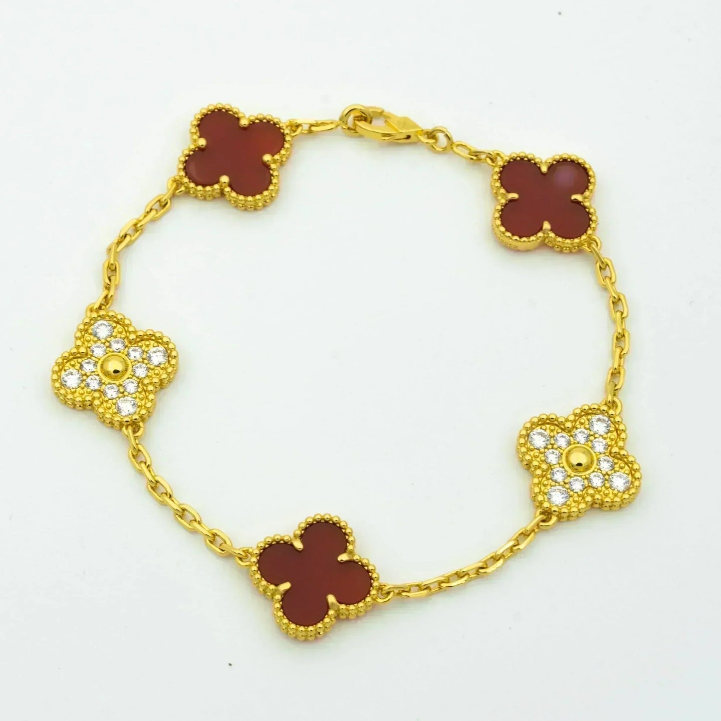 [Raffine]CLOVER 5 MOTIFS CARNELIAN DIAMOND BRACELET