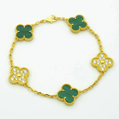 [Raffine]CLOVER  5 MOTIF MALACHITE DIAMOND BRACELET