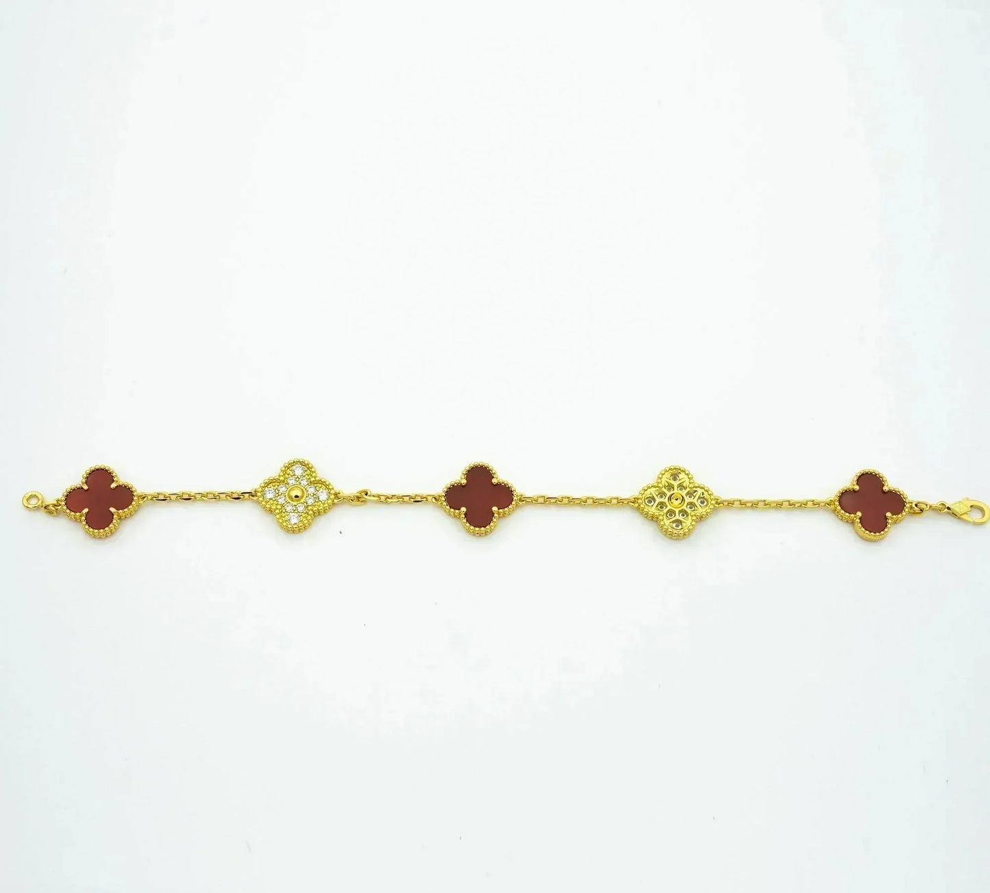 [Raffine]CLOVER 5 MOTIFS CARNELIAN DIAMOND BRACELET