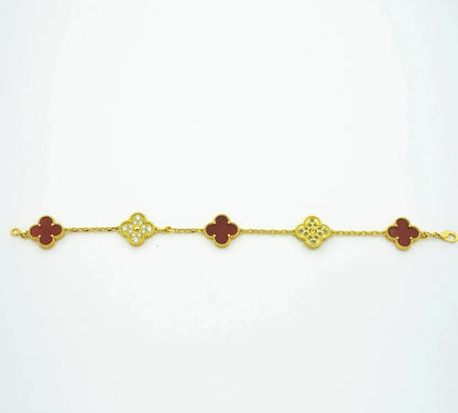 [Raffine]CLOVER 5 MOTIFS CARNELIAN DIAMOND BRACELET