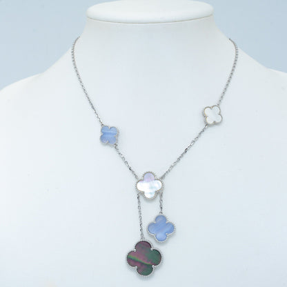 [Raffine]COLLAR DE TRÉBOL DE CALCEDONIA CON 6 MOTIVOS DE PLATA 