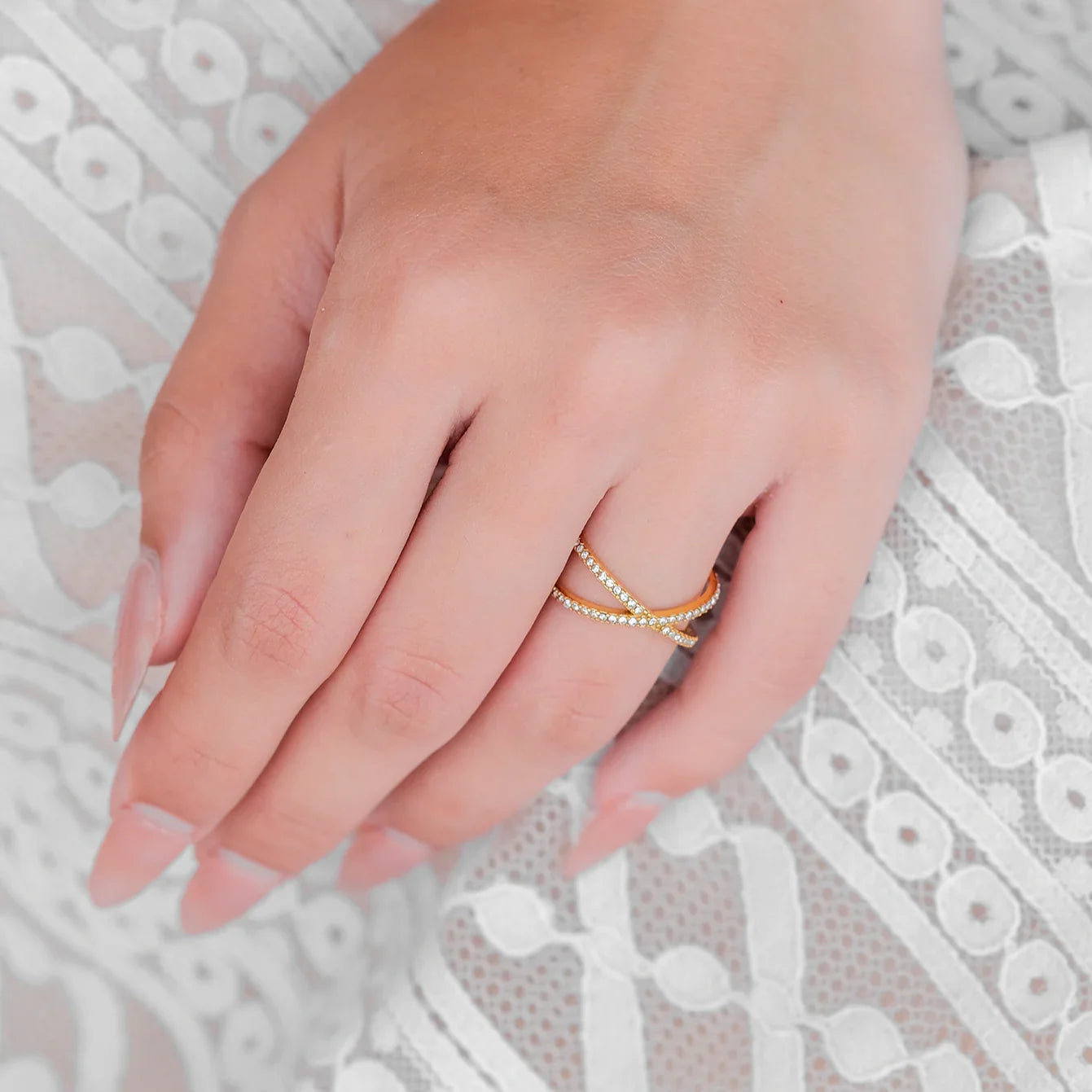 [Raffine]Nia Gold Diamond Cross Ring