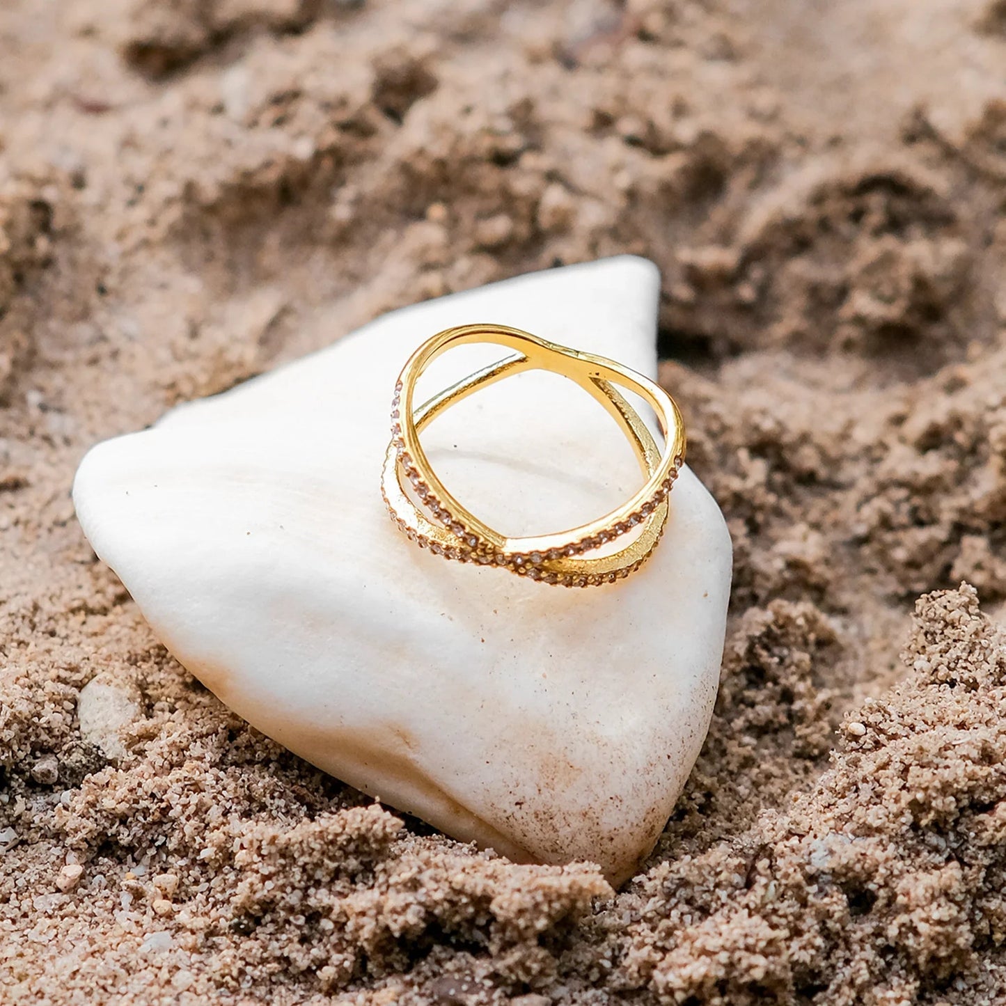 [Raffine]Nia Gold Diamond Cross Ring