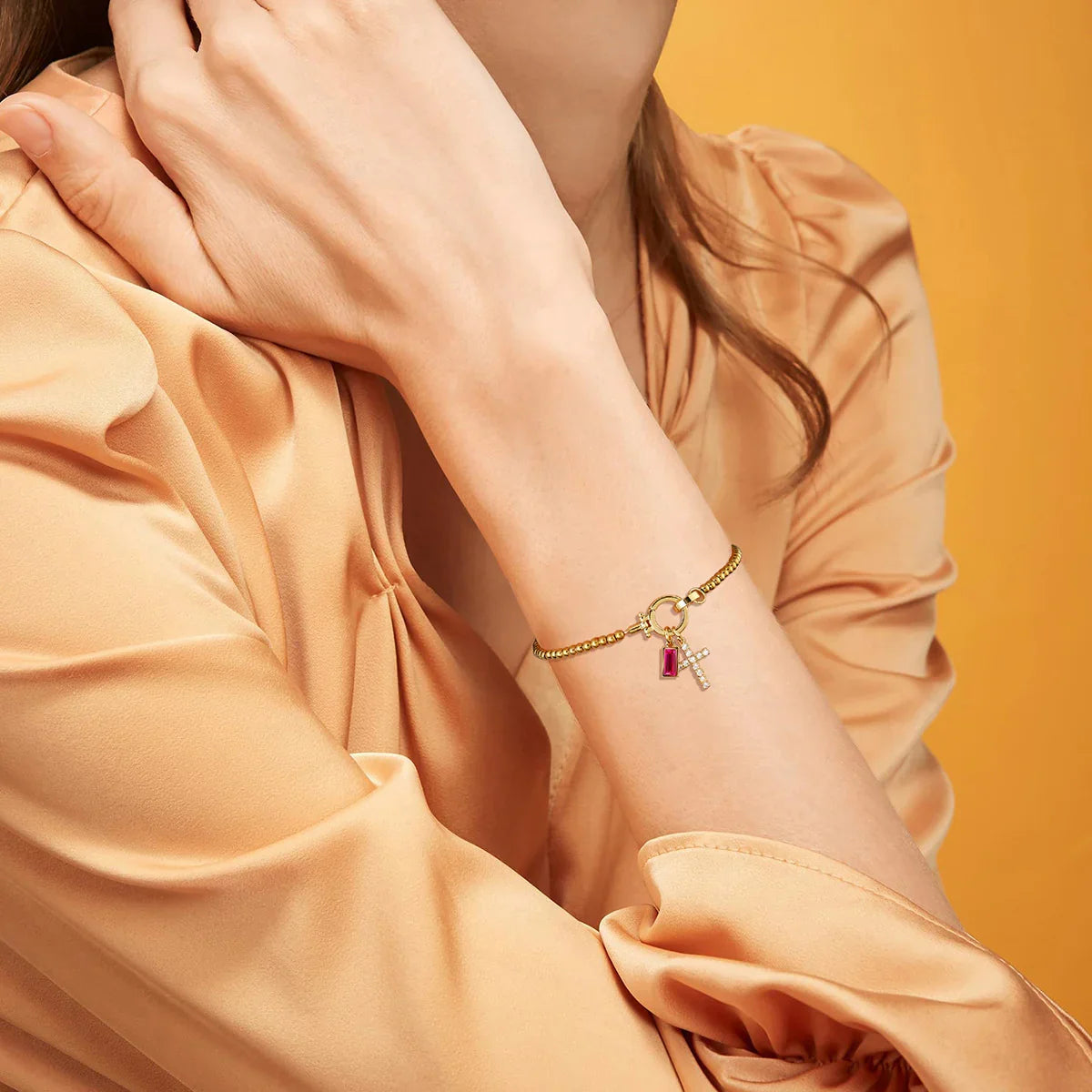 [Raffine]Amalia Birthstone Cross Bracelet
