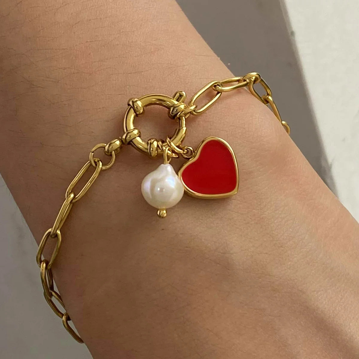[Raffine]Nerissa Heart Chain Pearl Bracelet