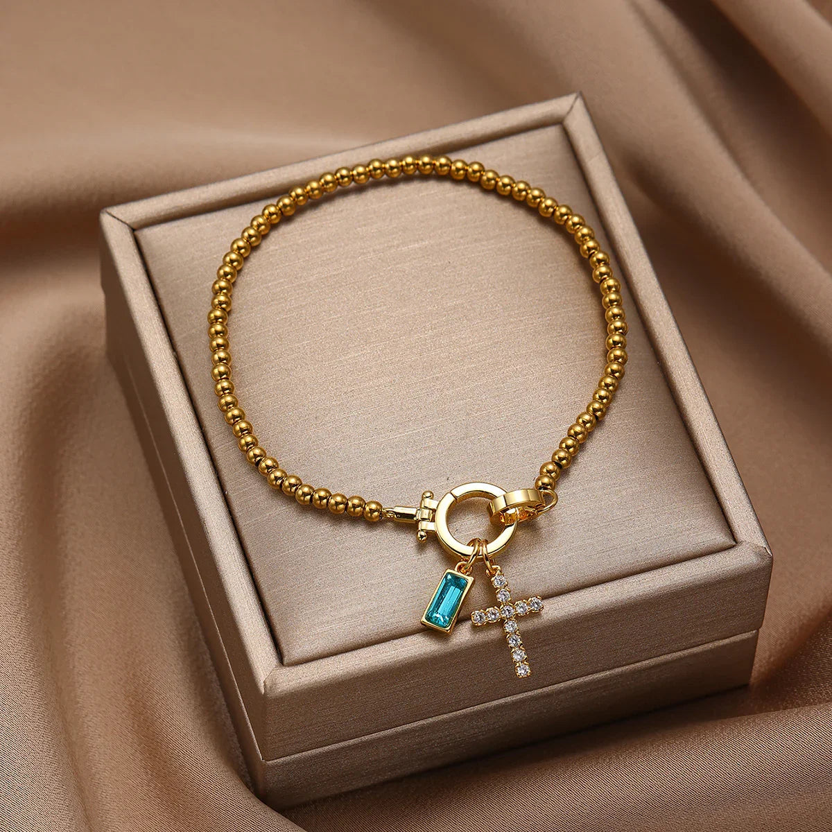 [Raffine]Amalia Birthstone Cross Bracelet