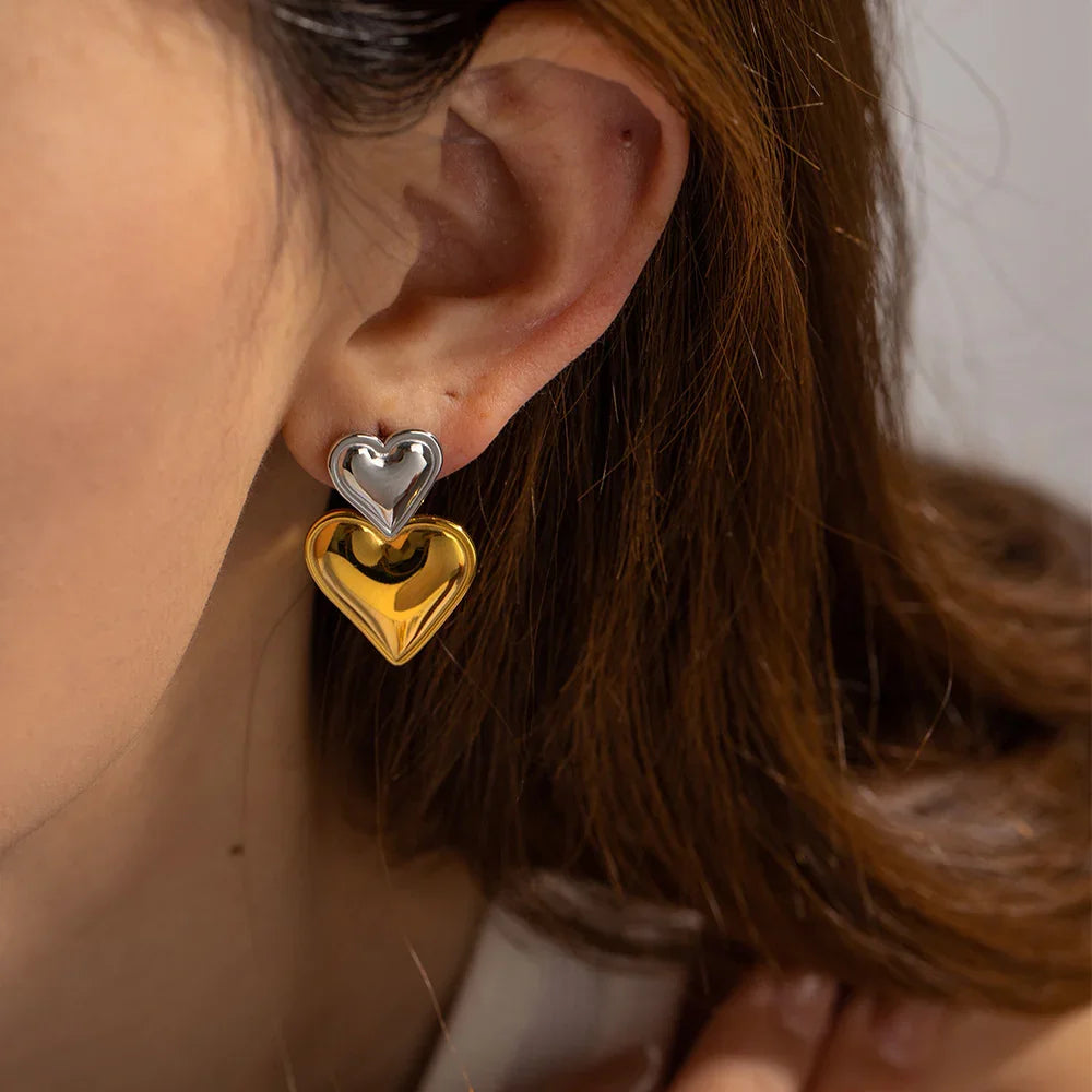 [Raffine]Zofia Two Tone Heart Earrings