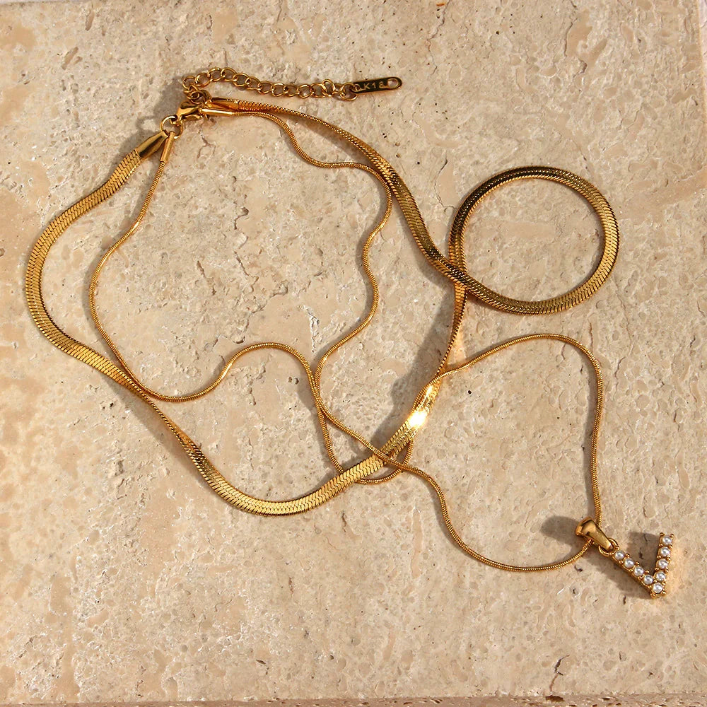 [Raffine]Fiona Layered Gold Initial Letter Necklace