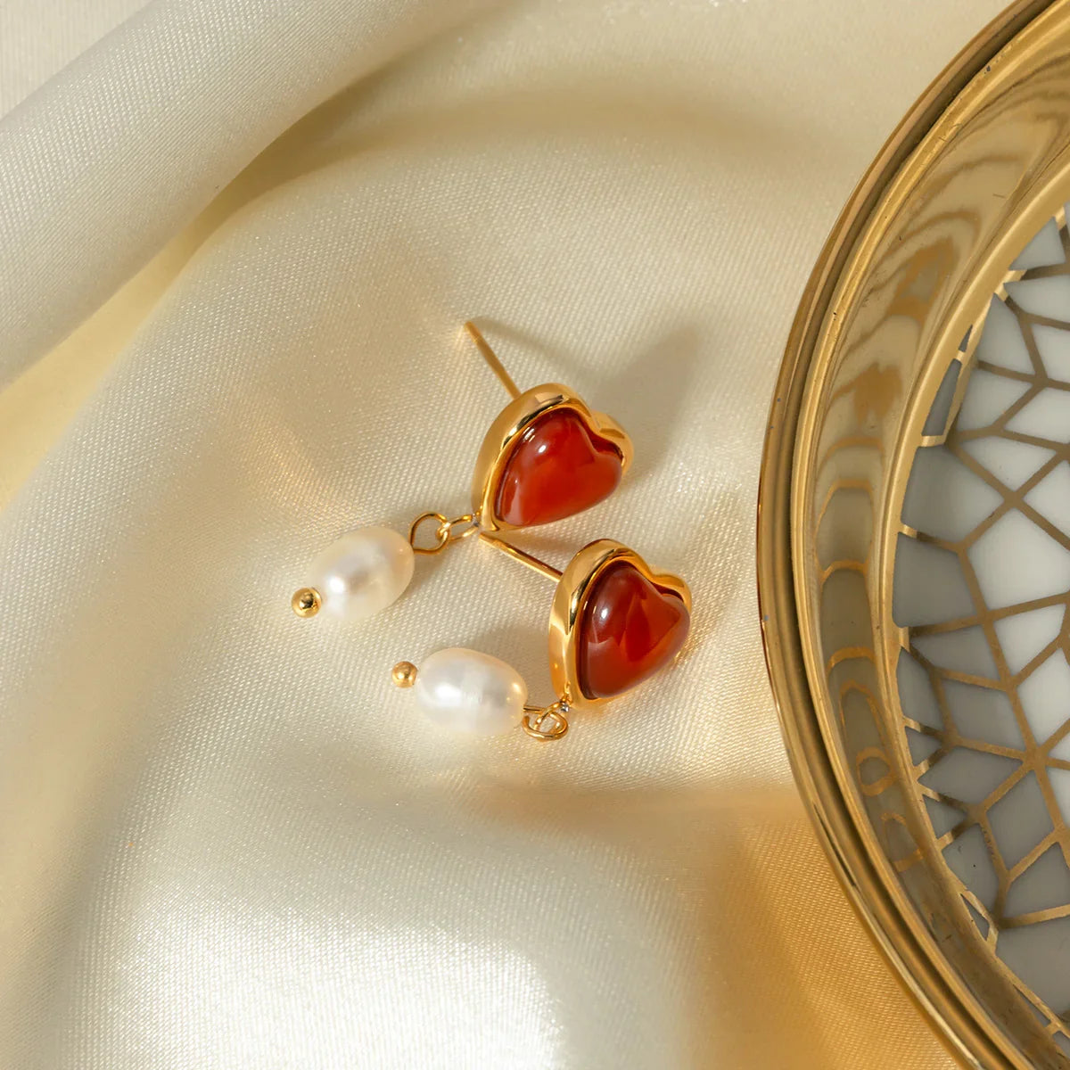 [Raffine]Sabina Pearl Heart Gold Earrings