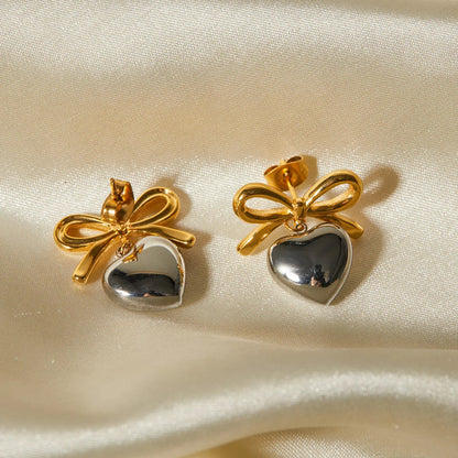 [Raffine]Rowanne Two Tone French Knot Heart Earrings