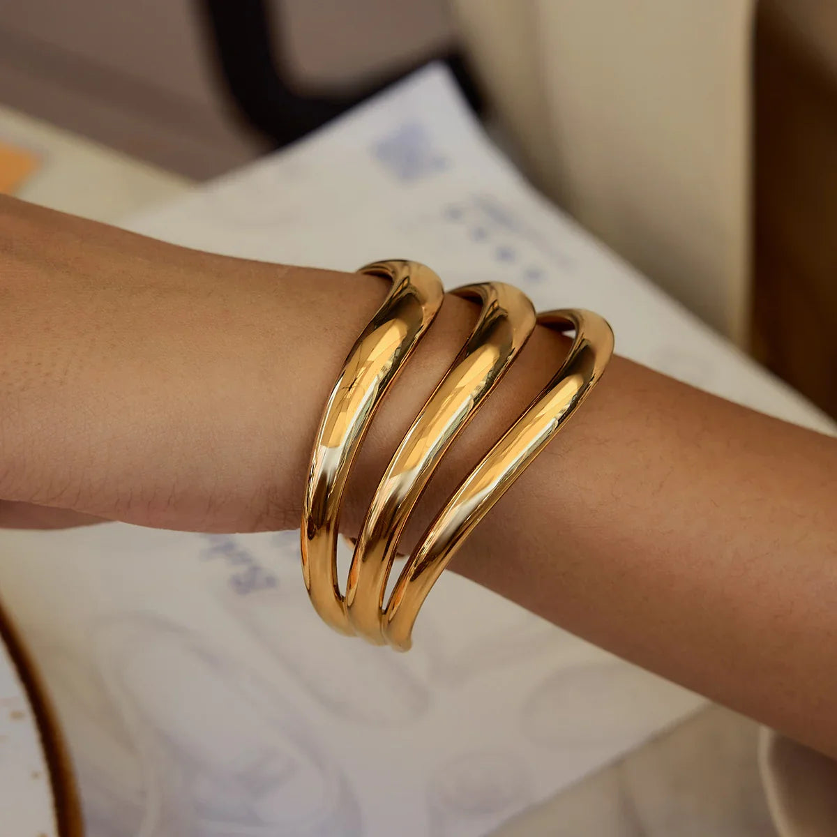 [Raffine]Meredith Triple Layer Gold Bangle