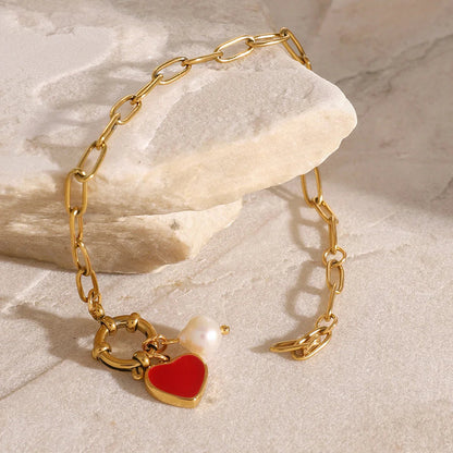 [Raffine]Nerissa Heart Chain Pearl Bracelet
