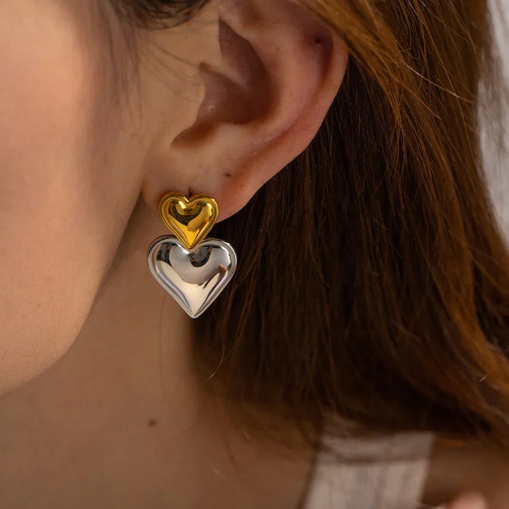 [Raffine]Zofia Two Tone Heart Earrings