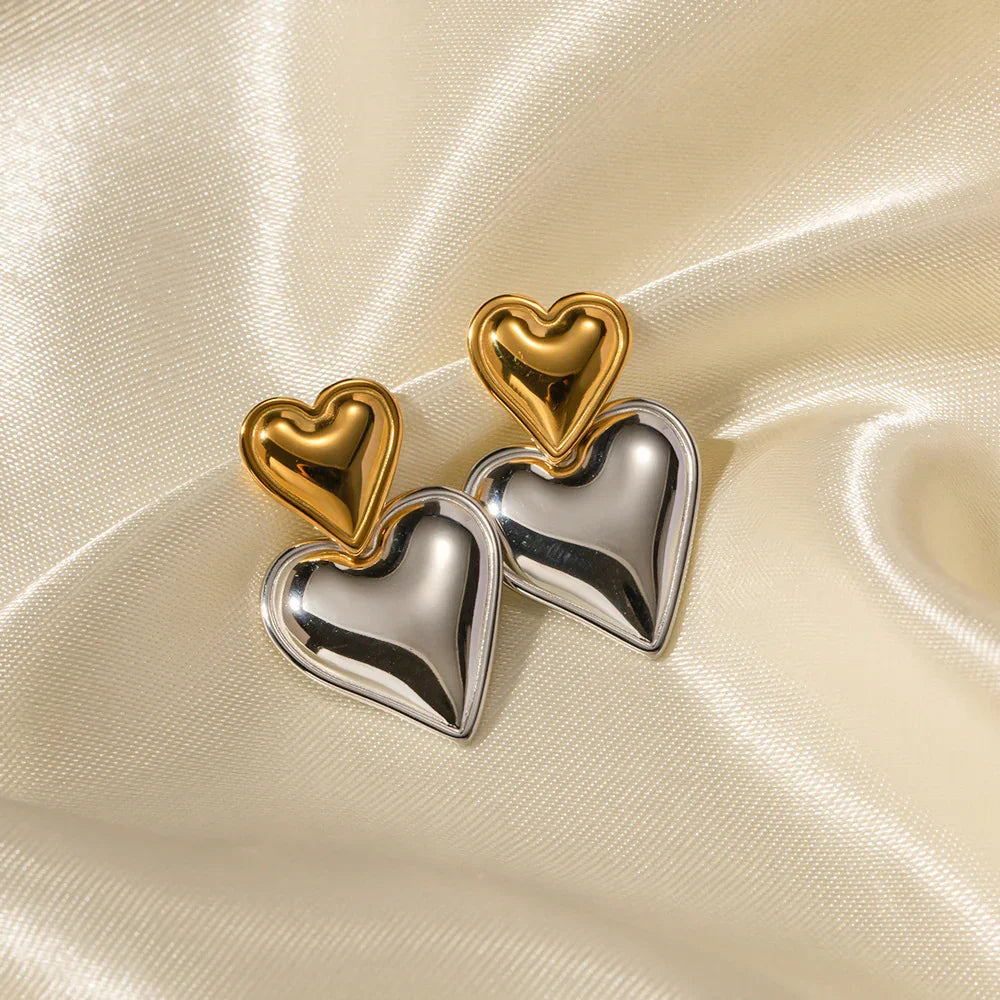 [Raffine]Zofia Two Tone Heart Earrings