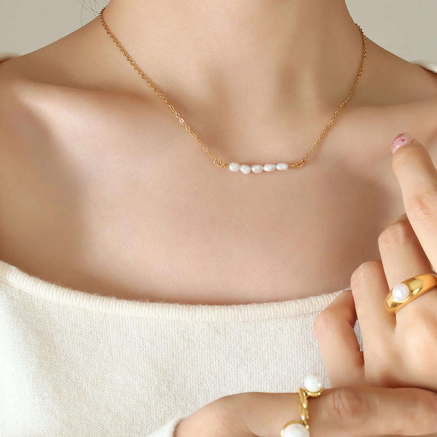 [Raffine]Fleur Freshwater Pearl Gold Necklace