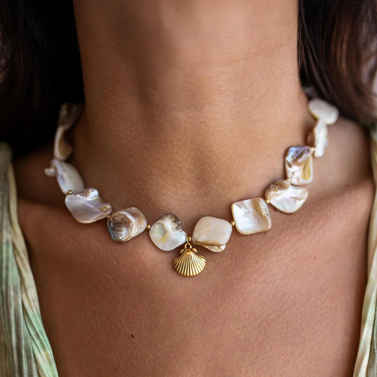 [Raffine]Aquamarine Seashell Necklace