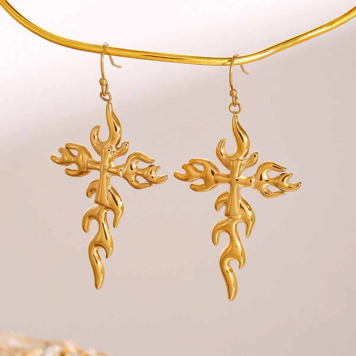 [Raffine]Adrielle Branched Cross Gold Earrings