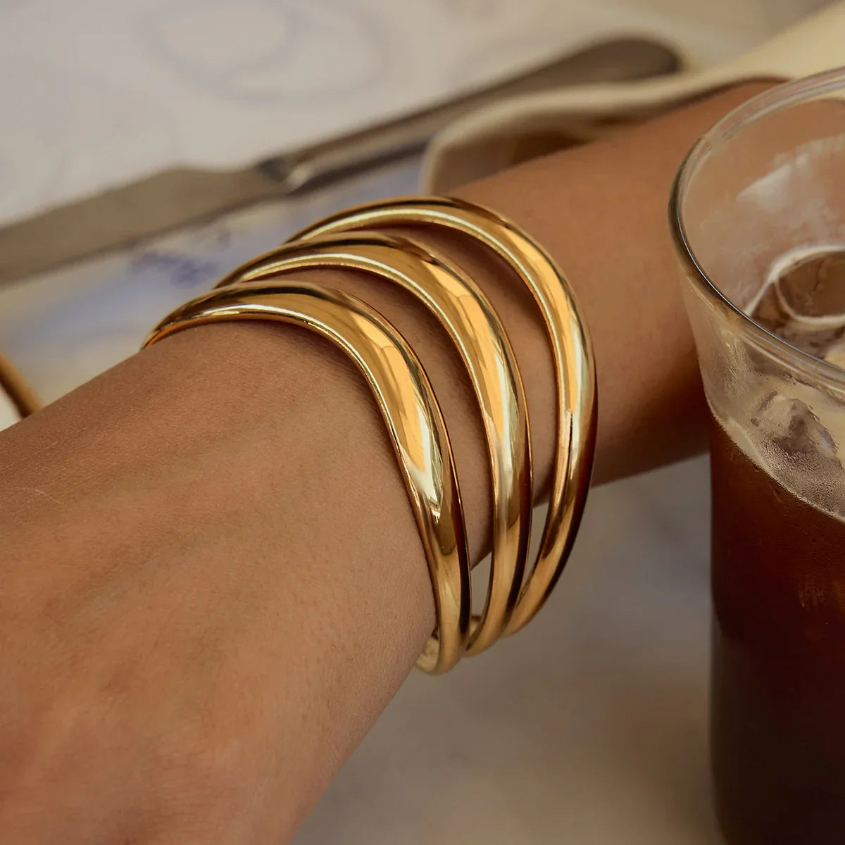 [Raffine]Meredith Triple Layer Gold Bangle