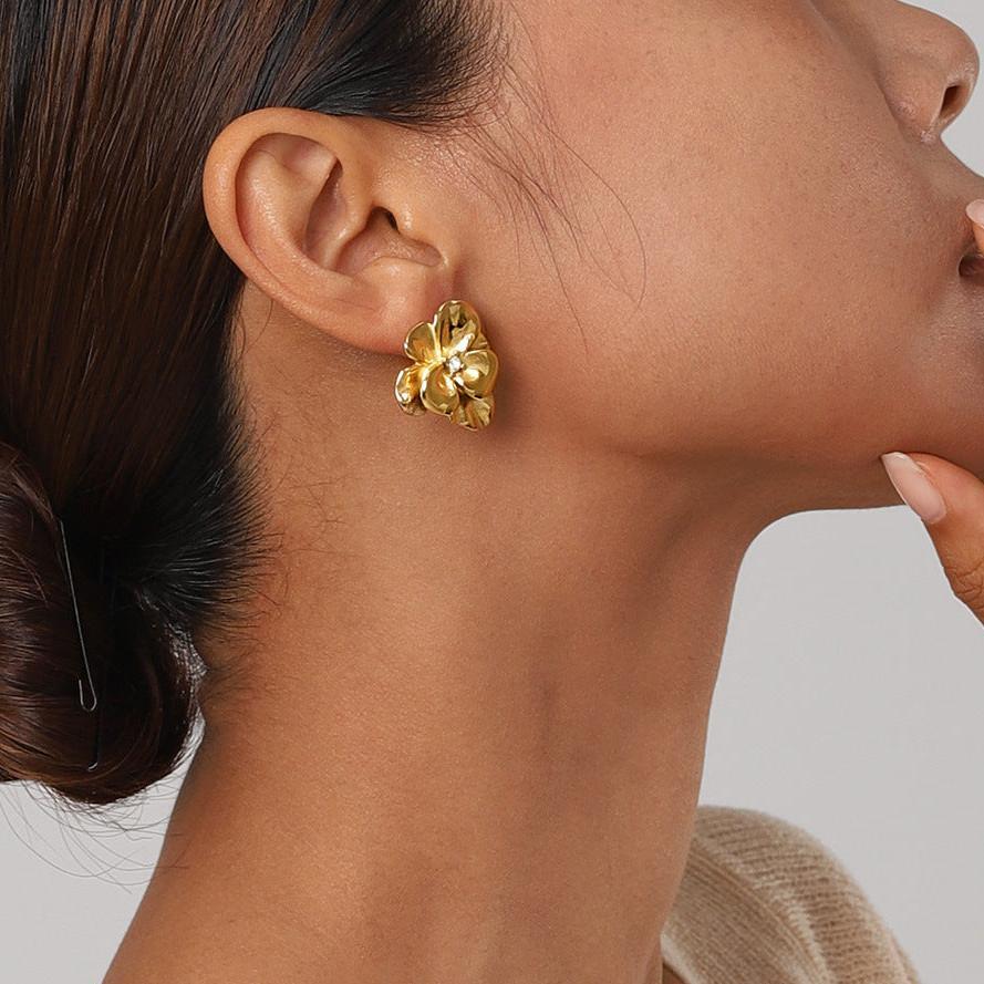 [Raffine]Ainsley Floral Gold Earrings