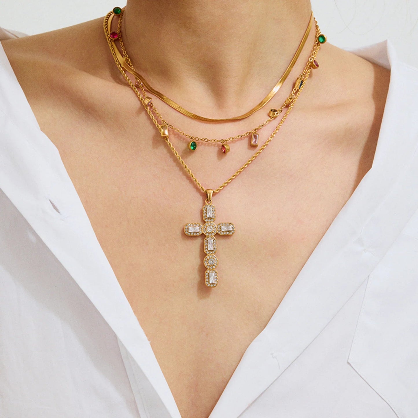 [Raffine]Evangelina Diamond Cross Necklace