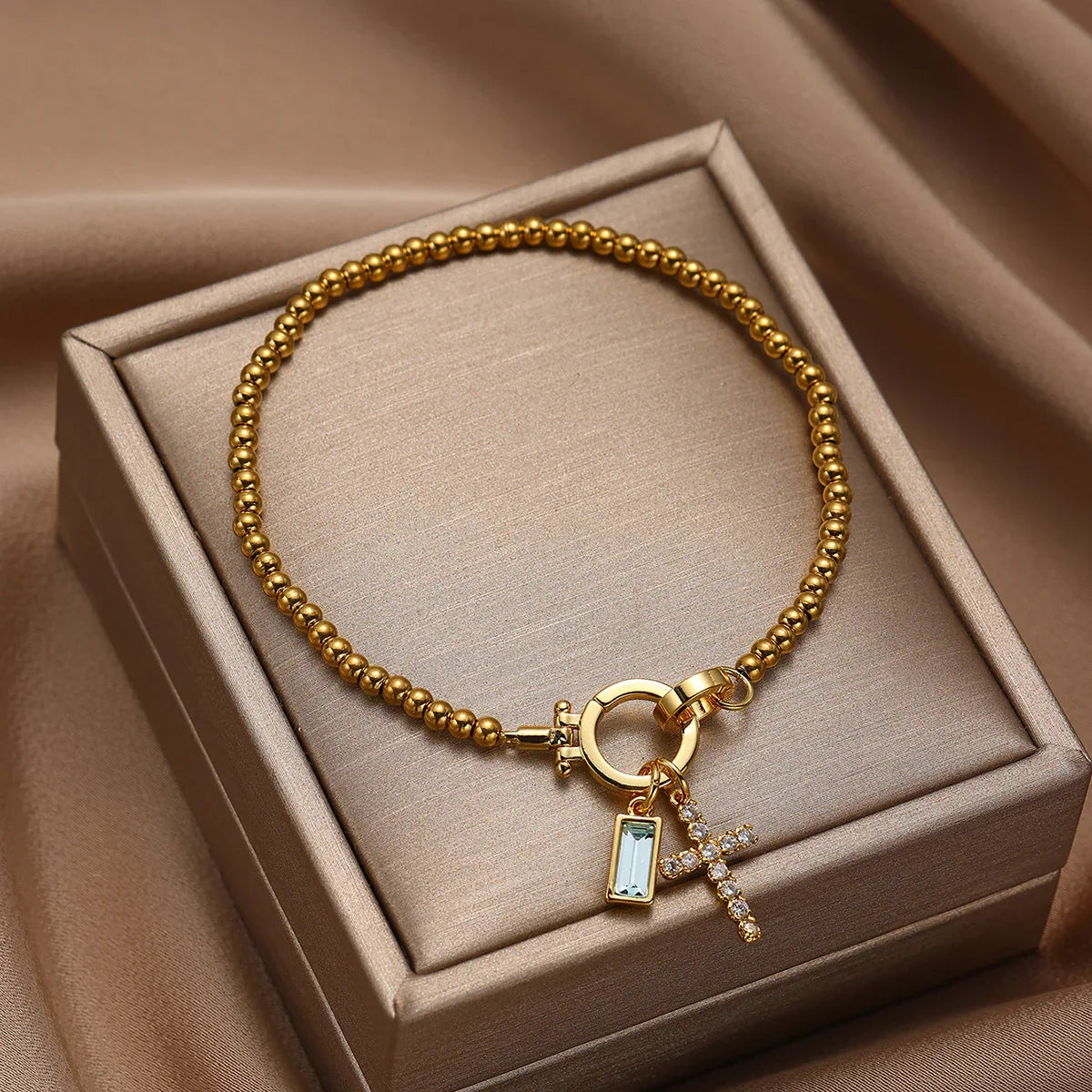 [Raffine]Amalia Birthstone Cross Bracelet
