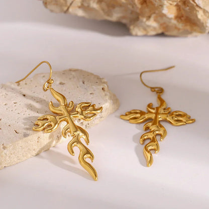 [Raffine]Adrielle Branched Cross Gold Earrings