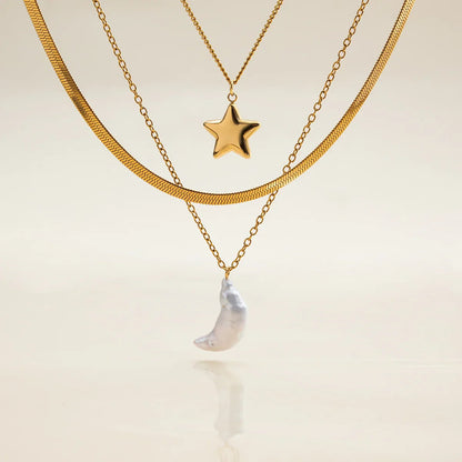 [Raffine]Cirra Sun & Moon Layered Gold Necklace