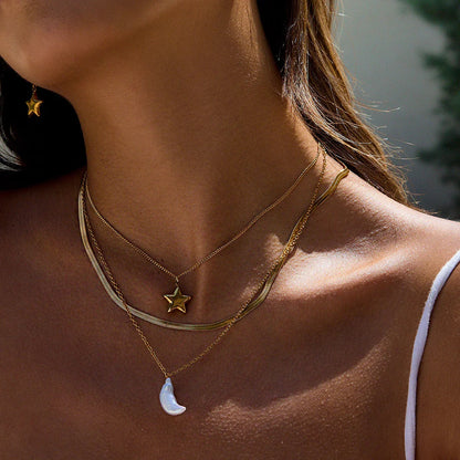[Raffine]Cirra Sun & Moon Layered Gold Necklace