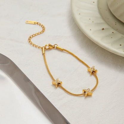 [Raffine]Brienne Diamond Cross Herringbone Bracelet