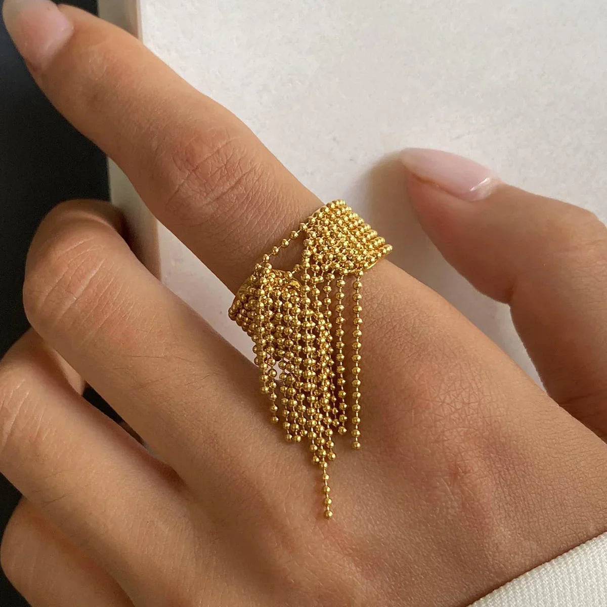 [Raffine]Krystelle Gold Tassel Ring