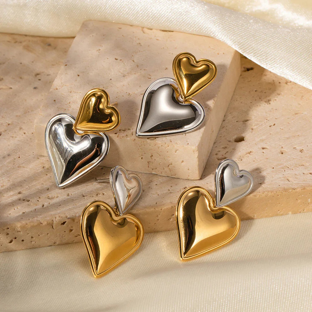 [Raffine]Zofia Two Tone Heart Earrings