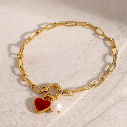 [Raffine]Nerissa Heart Chain Pearl Bracelet