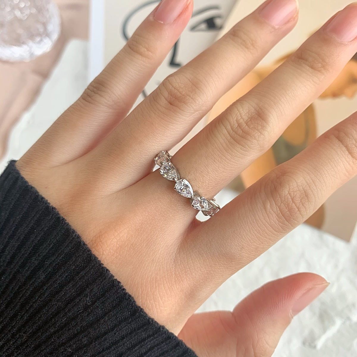 [Raffine] Exquisito anillo de tenis con corte de pera