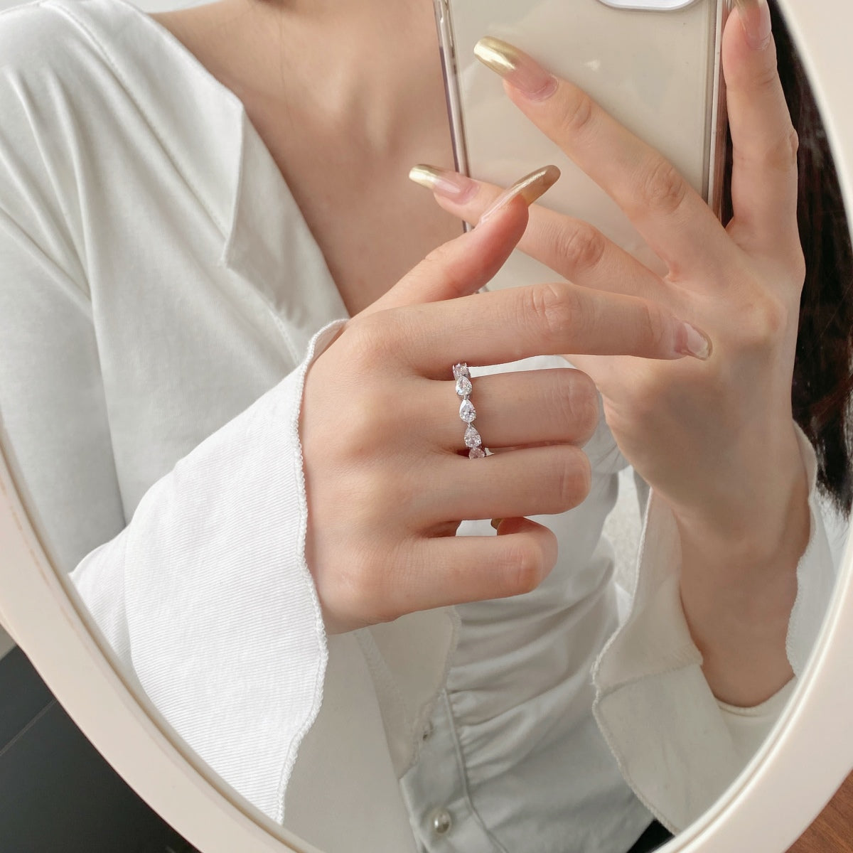[Raffine] Exquisito anillo de tenis con corte de pera
