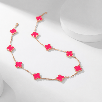 [Raffine]NEW CLOVER 10 MOTIFS PINK ENAMEL NECKLACE