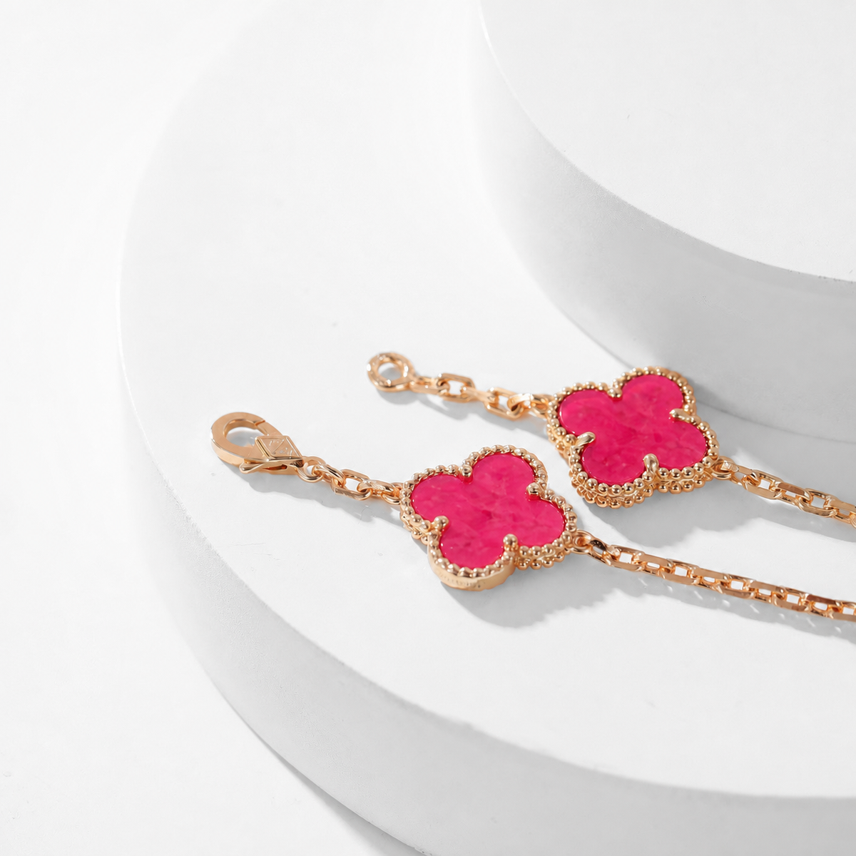 [Raffine]NEW CLOVER 10 MOTIFS PINK ENAMEL NECKLACE