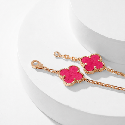 [Raffine]NEW CLOVER 10 MOTIFS PINK ENAMEL NECKLACE