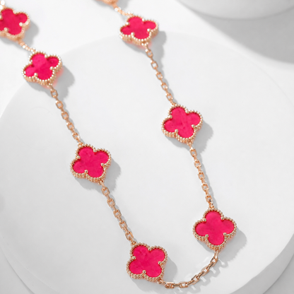 [Raffine]NEW CLOVER 10 MOTIFS PINK ENAMEL NECKLACE