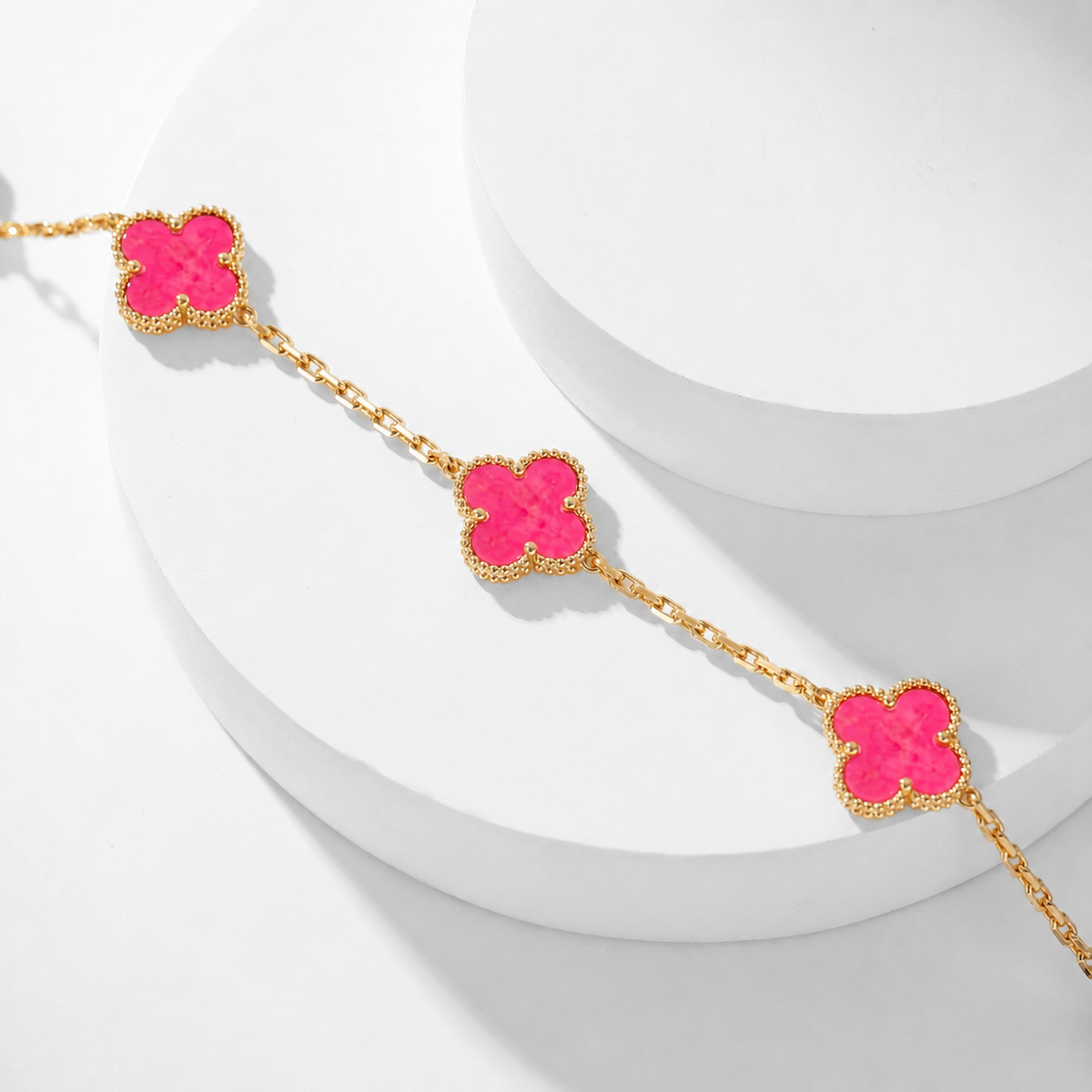 [Raffine]NEW CLOVER 10 MOTIFS PINK ENAMEL NECKLACE