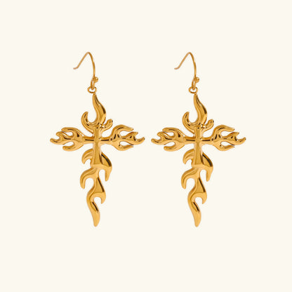 [Raffine]Adrielle Branched Cross Gold Earrings