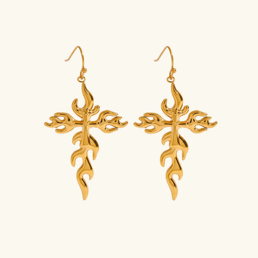 [Raffine]Adrielle Branched Cross Gold Earrings