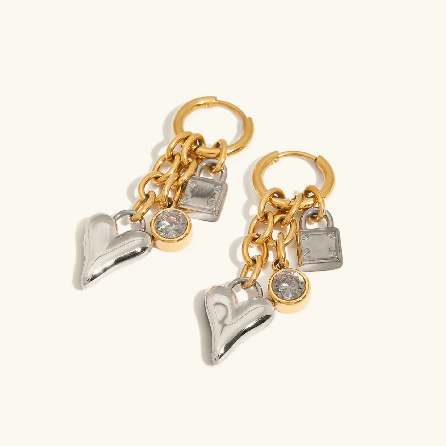 [Raffine]Sarah Heart & Lock Gold Earrings