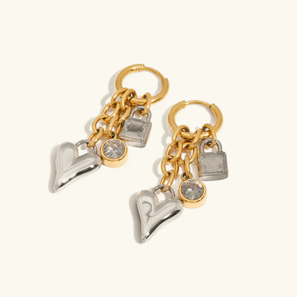 [Raffine]Sarah Heart & Lock Gold Earrings