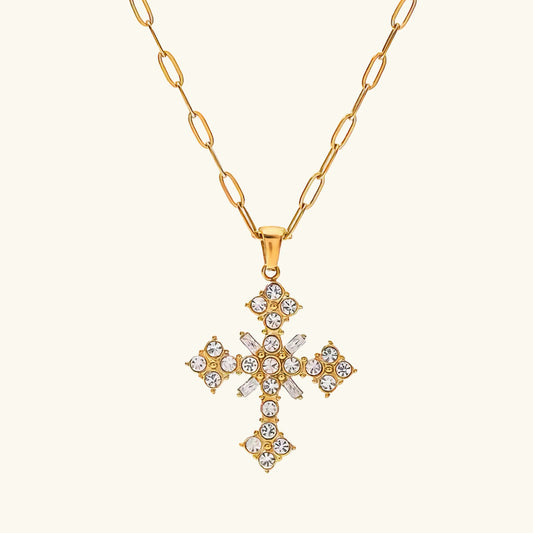 [Raffine]Divina Crystal Cross Necklace