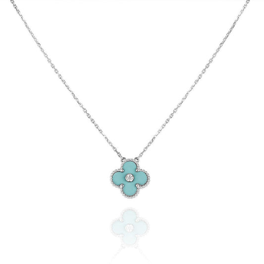 [Raffine]CLOVER 1 DIAMOND LIGHT BLUE SILVER NECKLACE