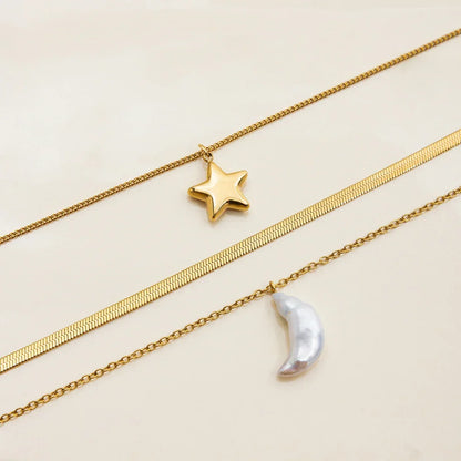 [Raffine]Cirra Sun & Moon Layered Gold Necklace